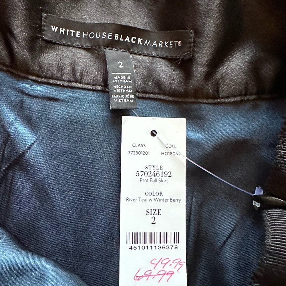 White House Back Market Full Midi Skirt Floral Blue/Teal size 2 NWT #101 - Picture 4 of 7